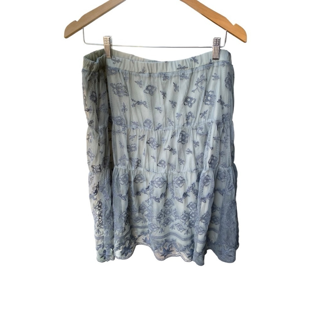 SUNDANCE Floral Blue Nylon Mesh Embroidered Skirt I Size: 12 - Picture 7 of 8